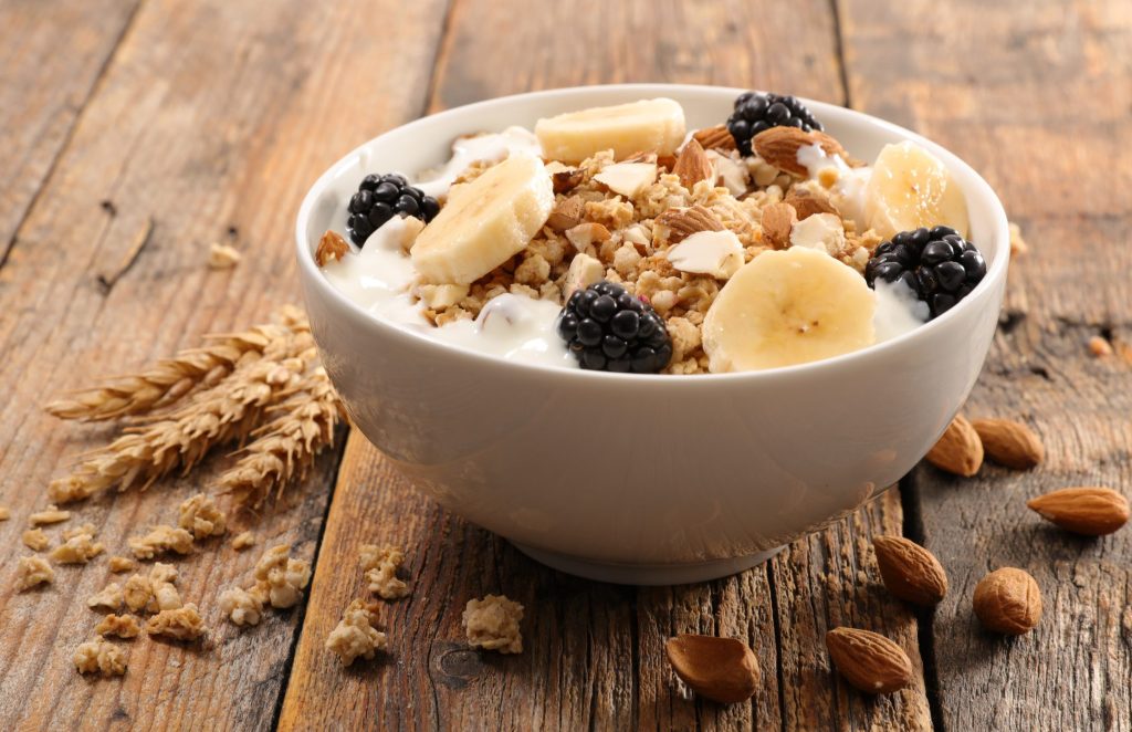 Bowl of muesli and fruit 