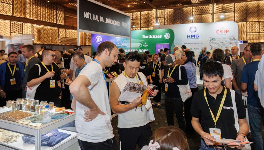 Visitors network and explore exhibitor stands during Brew Asia.